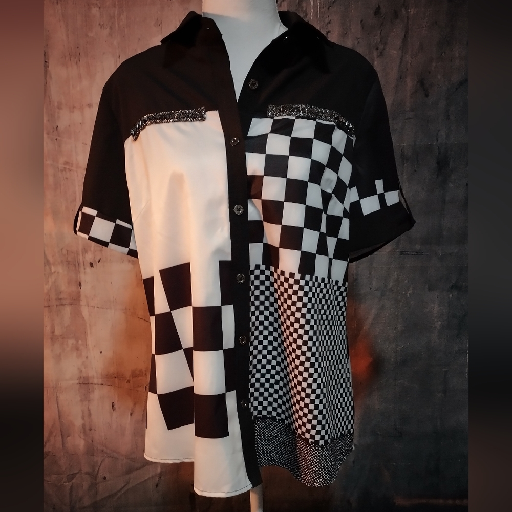 Fun Checkered Studded Button Down - image 3